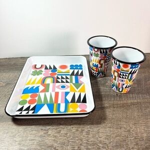 Lisa Congdon enamelware set Tray cups Brand New Crow Canyon art limited edition